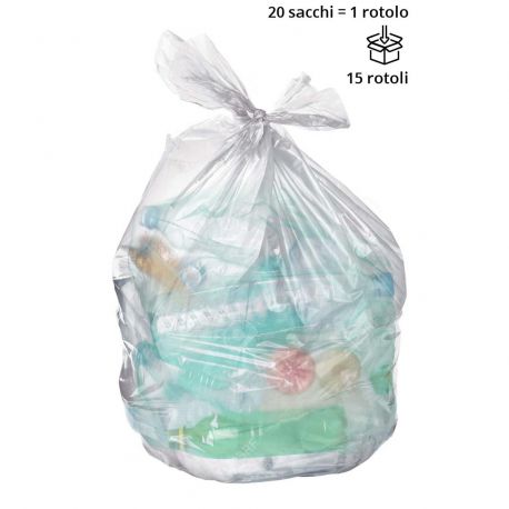 Sacchi spazzatura TRASPARENTE 70 x 110 cm, trasparenti - Rotolo da 20 sacchi